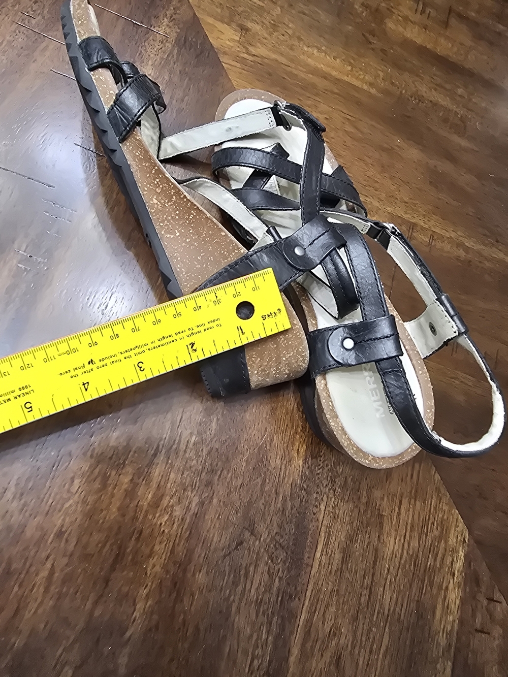 Merrell Black Strappy Cork-Style Wedge Sandals - Picture 10 of 13